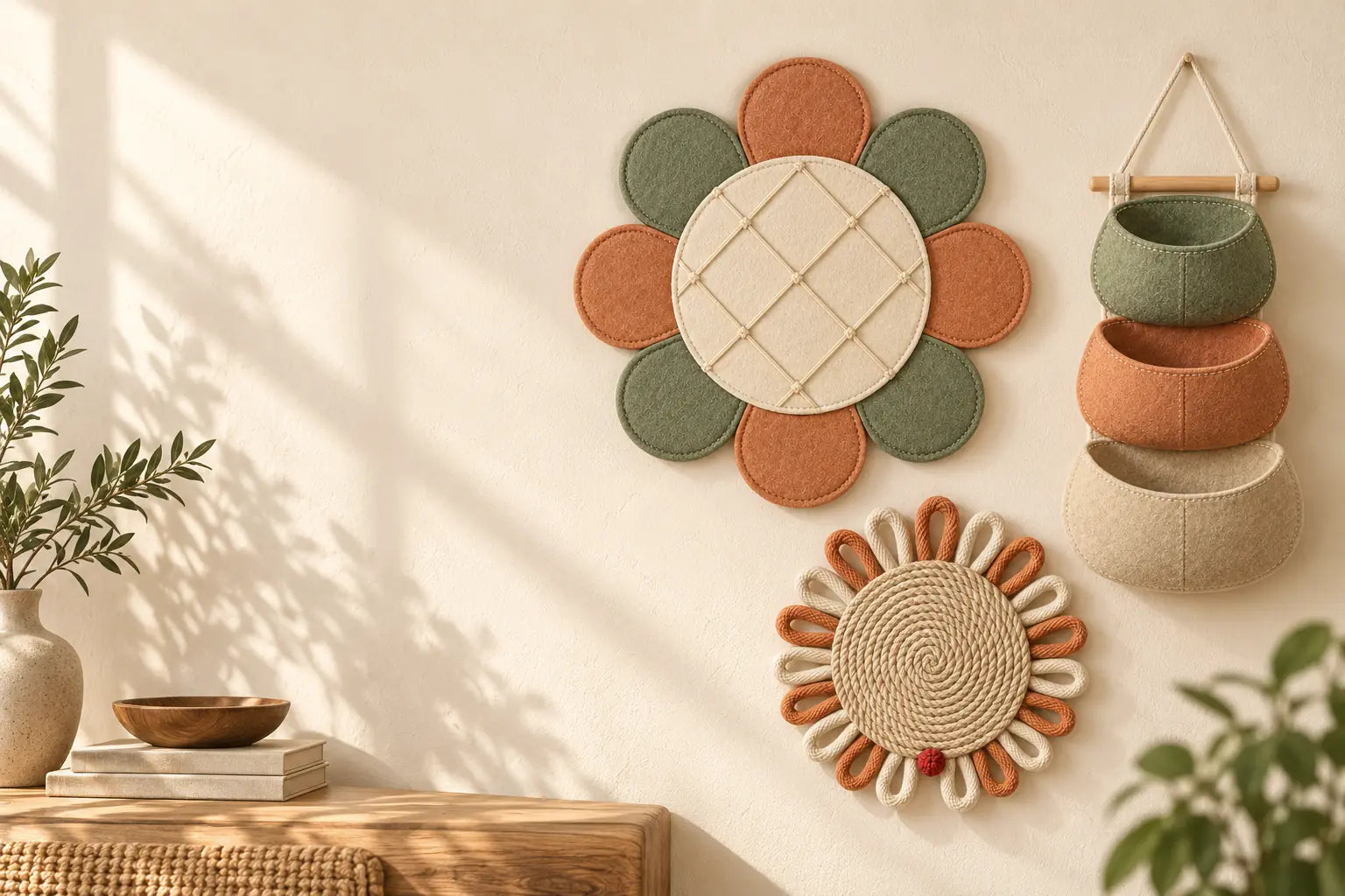 Warm interior styled with CUTEWALLCO textile wall decor