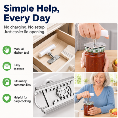 💥Adjustable Bottle & Jar Opener, Easy-Grip Stainless Steel Kitchen Opening Tool for 1–4 Inch Lids