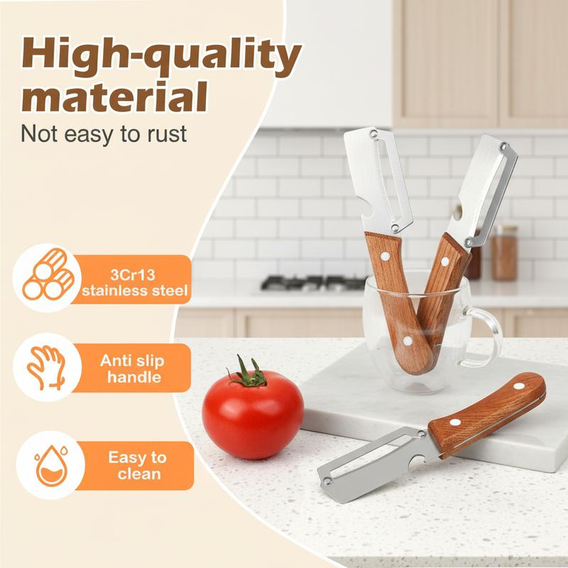 🔪Stainless Steel Sharp Peeler with Wooden Non-Slip Ergonomic Handle, Built-In Bottle Opener, Long-Lasting Construction for Fruits & Vegetables, Essential Kitchen Tool