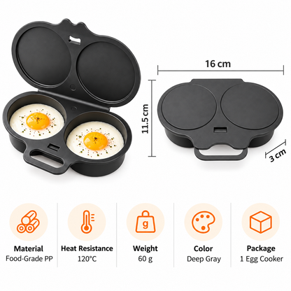 Food-Grade PP Microwave Egg Steamer – Dual-Cavity Egg Cooking Mold – Household Quick-Heating Egg Cooker – Kitchen Gadget