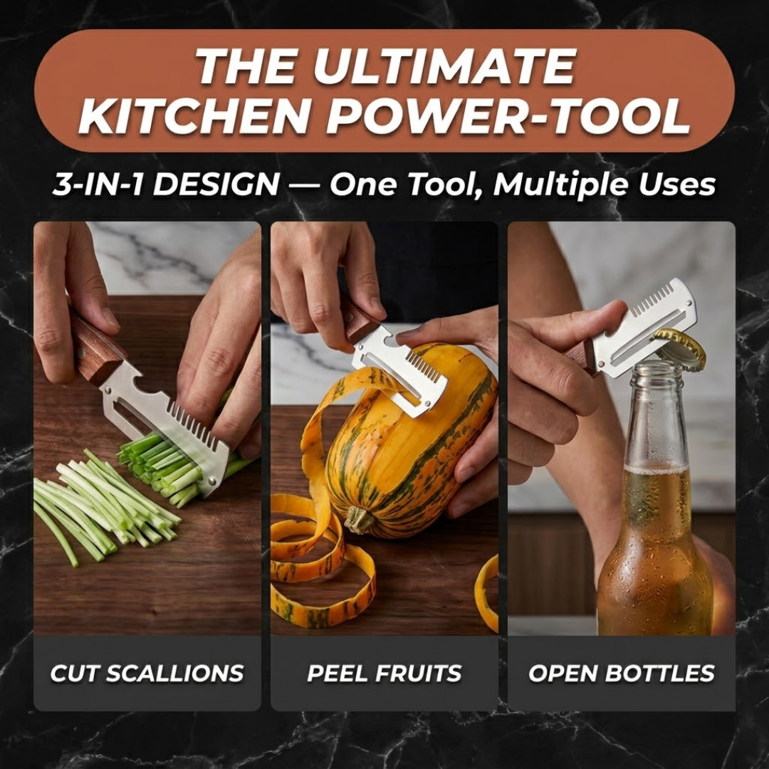 🔪2-in-1 Stainless Steel Vegetable Peeler with Wooden Handle & Bottle Opener