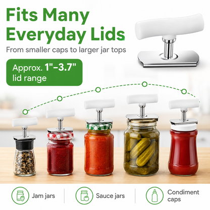 💥Adjustable Bottle & Jar Opener, Easy-Grip Stainless Steel Kitchen Opening Tool for 1–4 Inch Lids
