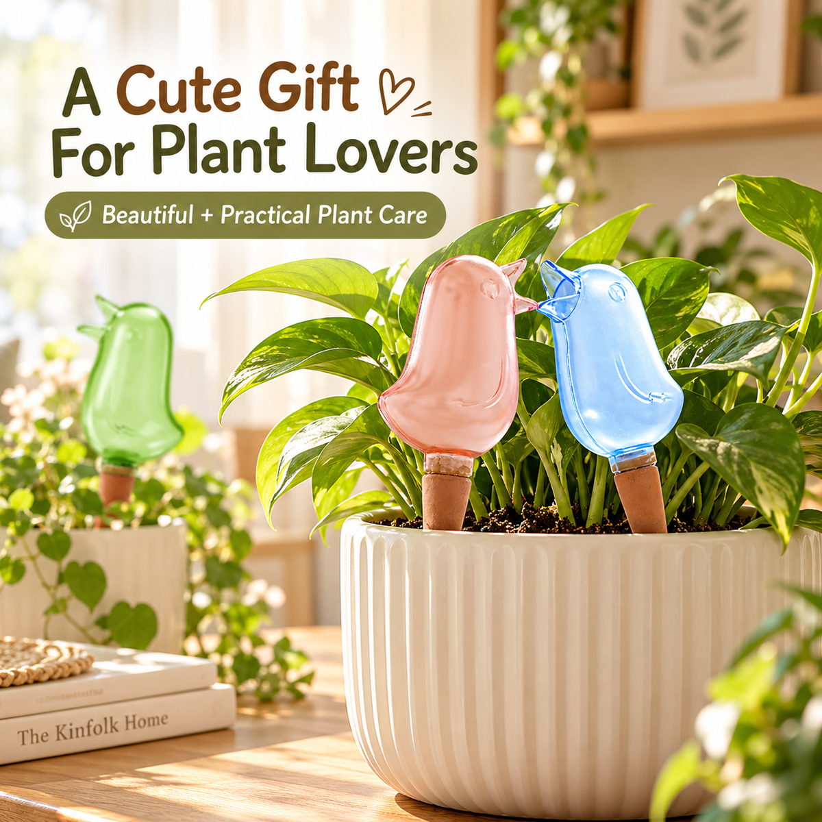 Bird Plant Watering Spike, Automatic Self Watering System with Visible Water Level, Slow Release Watering Device for Indoor Plants, Terracotta Irrigation Stake for Houseplants and Garden Pots