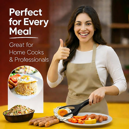 🍳Non-Stick 2-in-1 Grip & Flip Kitchen Tongs for Pancakes, Fish, Eggs, and More – Heat Resistant Cooking Tool (Black)