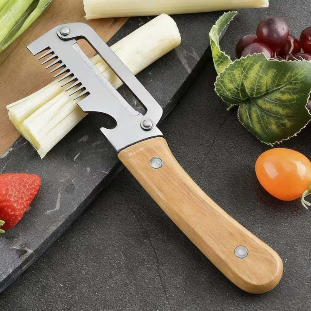 🔪2-in-1 Stainless Steel Vegetable Peeler with Wooden Handle & Bottle Opener