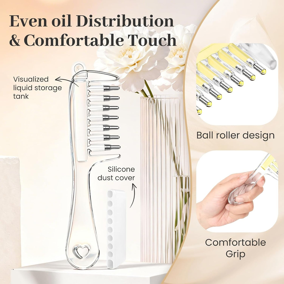 💆Scalp Oil Applicator Comb, Precision Hair Treatment Bottle for Root Application, Scalp Massage Brush for Hair Oils, Serums and Liquid Hair Care Products