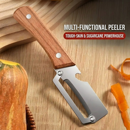🔪2-in-1 Stainless Steel Vegetable Peeler with Wooden Handle & Bottle Opener