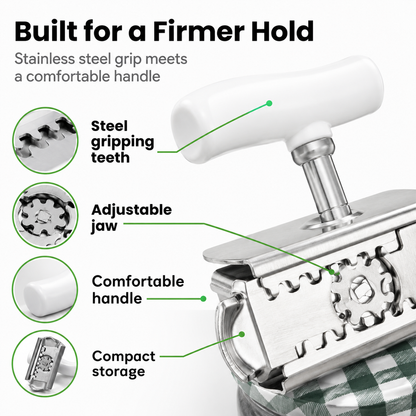 💥Adjustable Bottle & Jar Opener, Easy-Grip Stainless Steel Kitchen Opening Tool for 1–4 Inch Lids