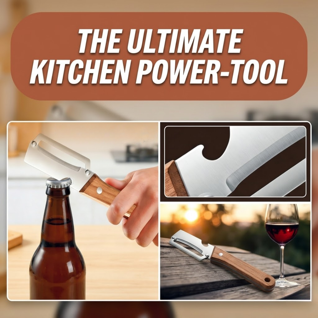 🔪2-in-1 Stainless Steel Vegetable Peeler with Wooden Handle & Bottle Opener