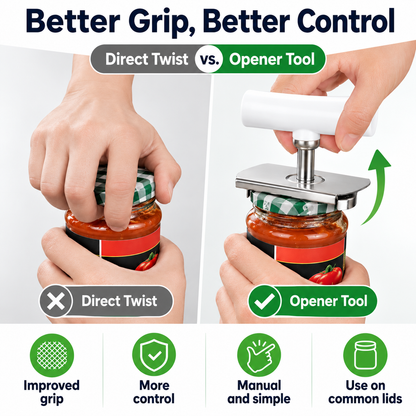 💥Adjustable Bottle & Jar Opener, Easy-Grip Stainless Steel Kitchen Opening Tool for 1–4 Inch Lids