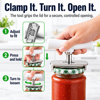 💥Adjustable Bottle & Jar Opener, Easy-Grip Stainless Steel Kitchen Opening Tool for 1–4 Inch Lids