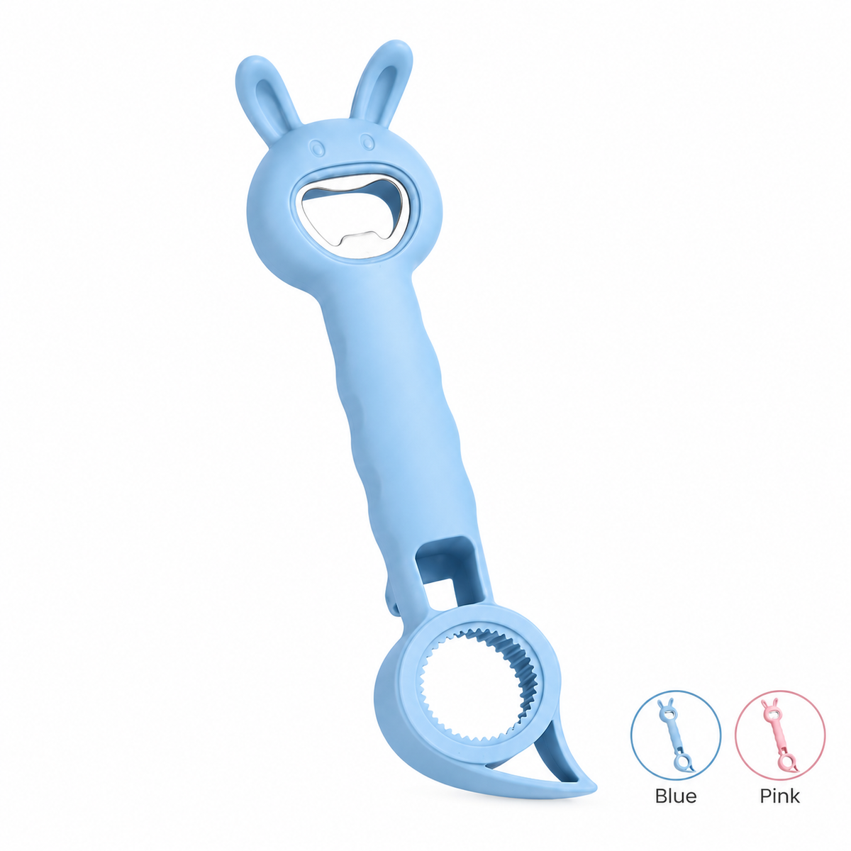 🐰4‑in‑1 Multi‑Function Bottle & Jar Opener, Bunny‑Shaped Kitchen Gadget, Easy‑Grip Tool for Tight Jar, Bottle, Twist‑Cap and Pull‑Tab Cans