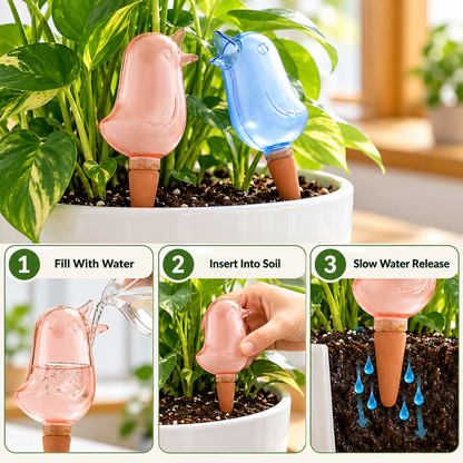 Bird Plant Watering Spike, Automatic Self Watering System with Visible Water Level, Slow Release Watering Device for Indoor Plants, Terracotta Irrigation Stake for Houseplants and Garden Pots