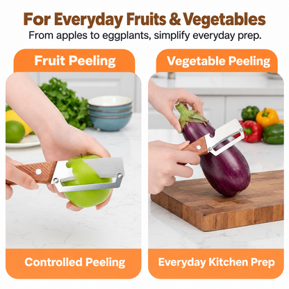 🔪Stainless Steel Sharp Peeler with Wooden Non-Slip Ergonomic Handle, Built-In Bottle Opener, Long-Lasting Construction for Fruits & Vegetables, Essential Kitchen Tool