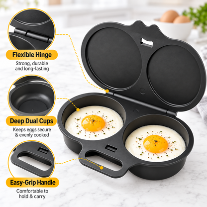 Food-Grade PP Microwave Egg Steamer – Dual-Cavity Egg Cooking Mold – Household Quick-Heating Egg Cooker – Kitchen Gadget